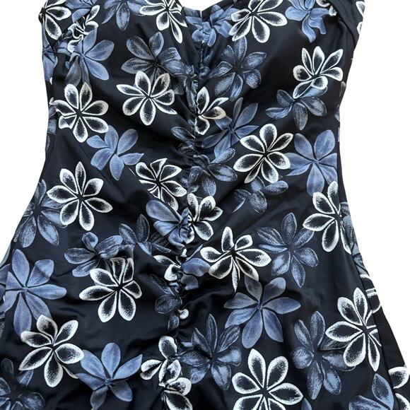 Maxine Black White Grey Floral One Piece Swimsuit 14 Vintage 90s Pinup Spa Girl - Picture 3 of 13